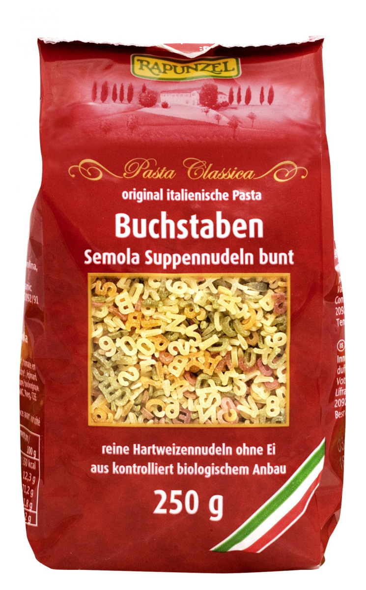 Buchstabensuppennudeln bunt