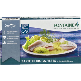 Heringsfilets in Senf-Dill Creme